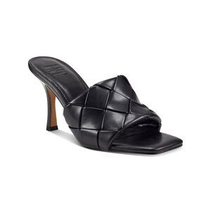 INC Womens Black Woven Liah Square Toe Stiletto Slip On Dress Sandals 5.5 M